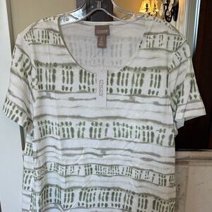 Chico's Olive and Taupe Striped Tee